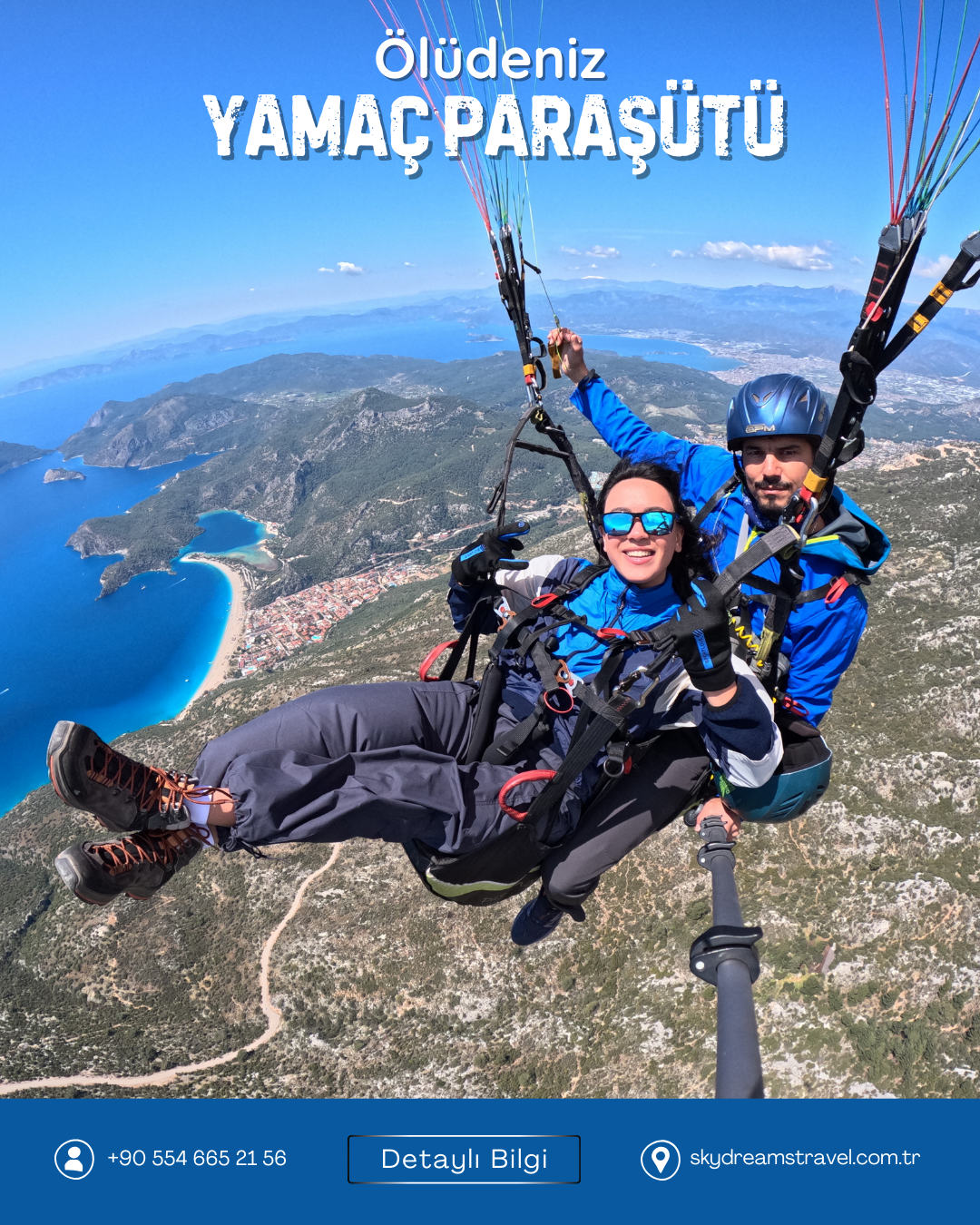 Ölüdeniz Mavi Lagün üzerinde tandem yamaç paraşütü uçuşu