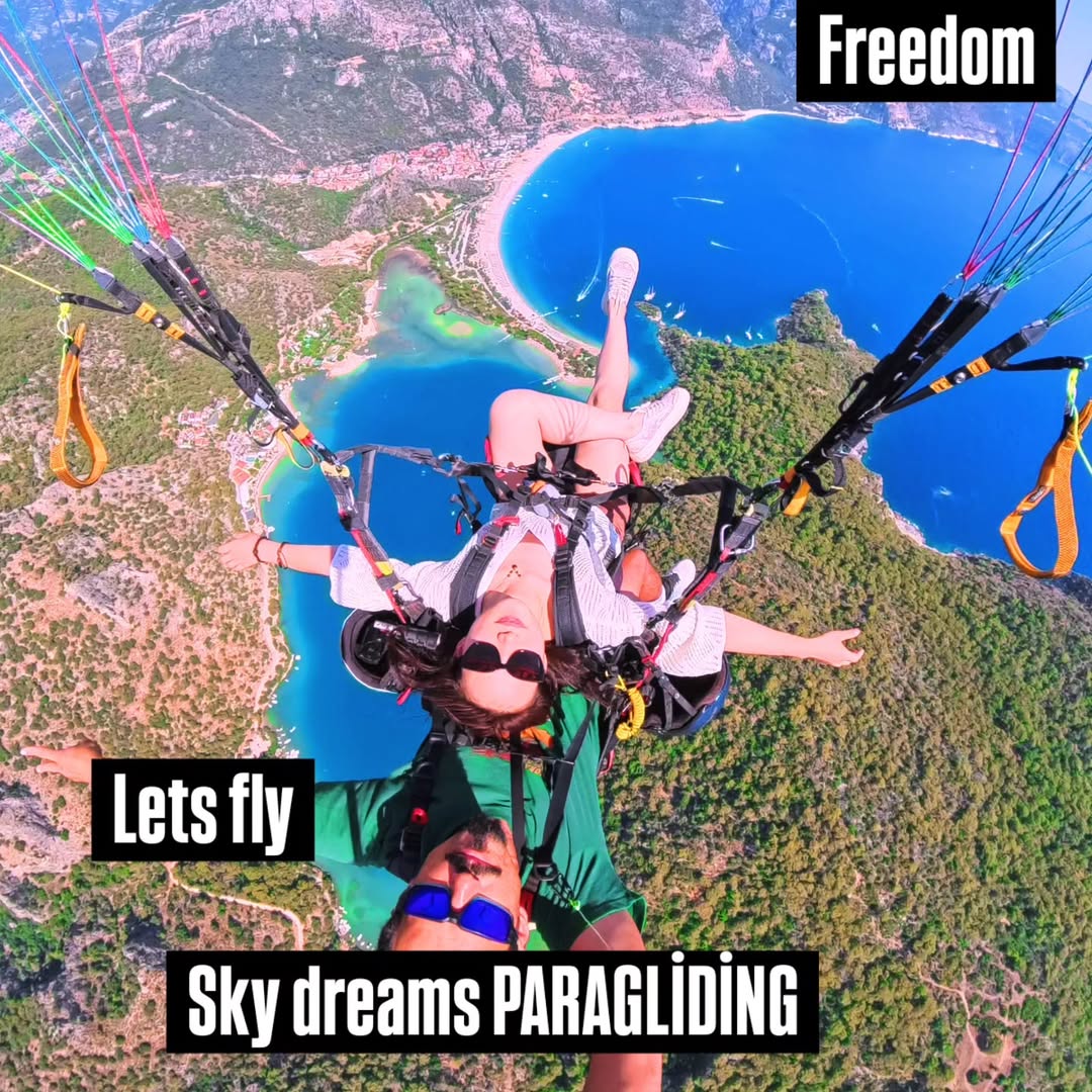 Ölüdeniz Mavi Lagün sahil havadan paragliding görüntüsü